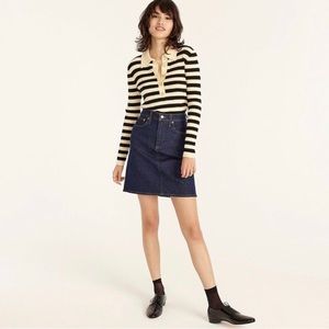 J.Crew Large Collared Cream & Black Stripes Silk-Blend Sweater NEW
